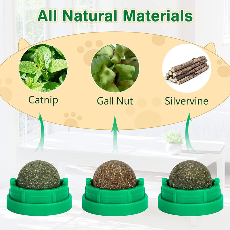 3 Pack Catnip Balls, Catnip Ball for Cats Wall, Edible Kitty Toys for Cats Lick, Safe Healthy Kitten Chew Toys, Teeth Cleaning Dental Cat Toys, Cat Wall Treats (Green) Green - BeesActive Australia