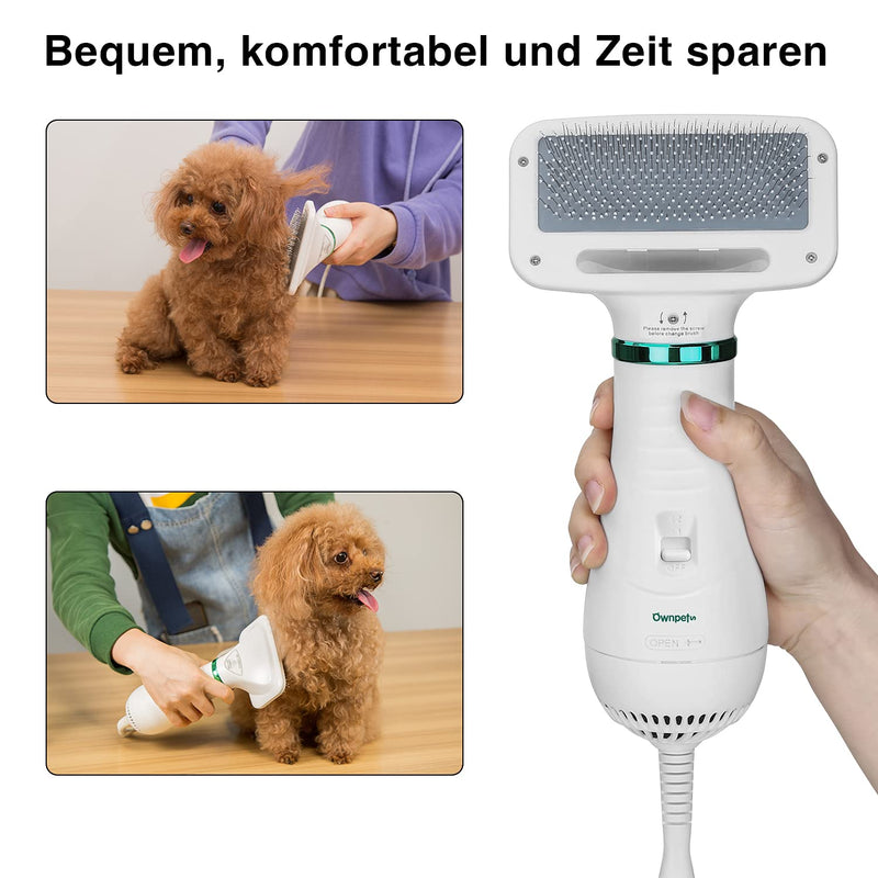 Ownpets dog hair dryer with fur comb, 2 in 1 pet hair dryer brush, dog dryer, temperature adjustable (2 levels 40 or 60℃), animal hair dryer for dogs, cats or other pets, 300W - BeesActive Australia