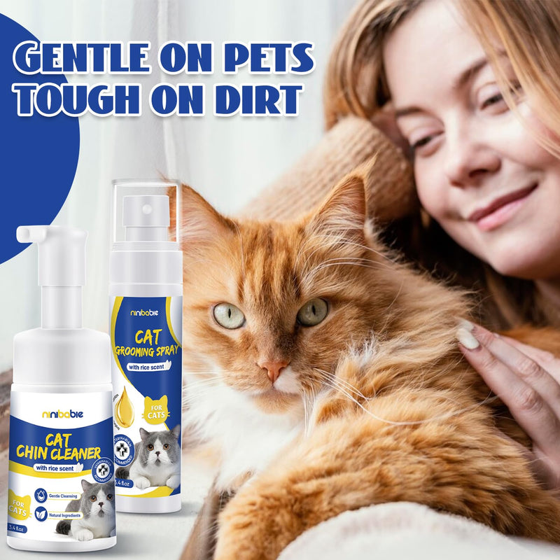 Cat Acne Chin Cleaner,Removes Cat Chin Blackheads with Grooming Spray,Equipped with Cleansing Brush cat chin kit