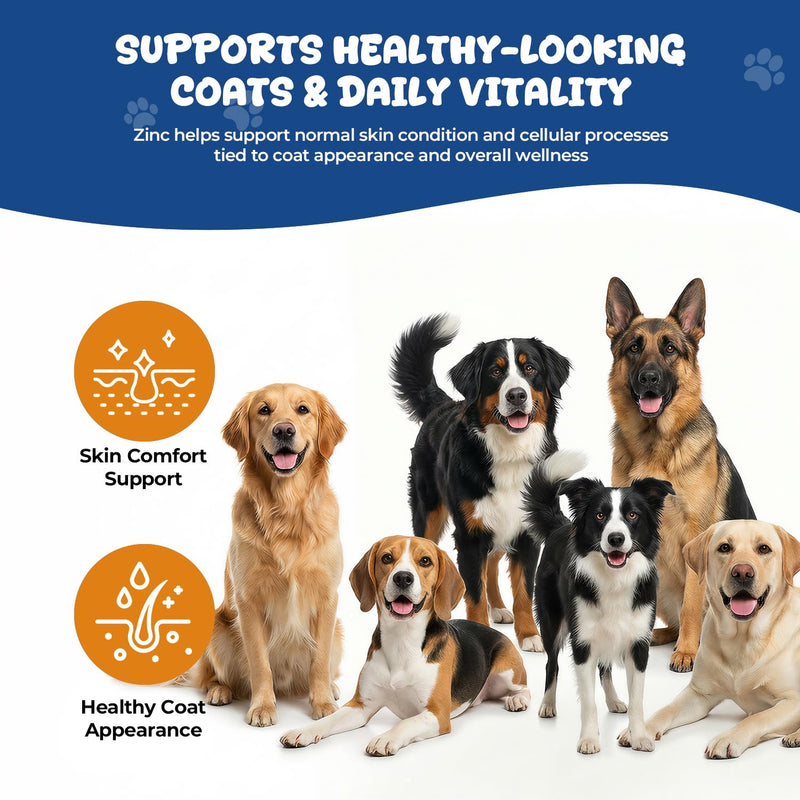 Zinc Supplement for Dogs, Skin & Coat Support, Vitamin E & Biotin Powder | Daily Zinc Powder with Vitamin E, Selenium & Biotin Supports Skin, Coat, Immune Wellness & Daily Mineral Support, 60 g