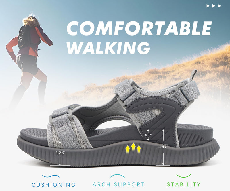 KuaiLu Womens Orthopedic Walking Sandals with Comfortable Arch Support 9 Grey