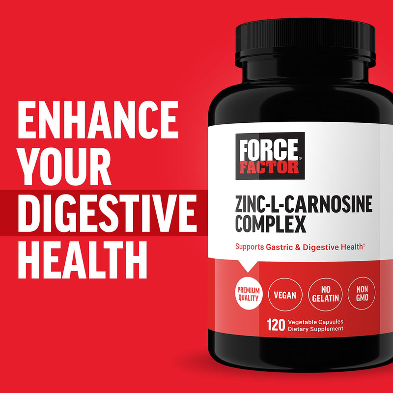 Force Factor Zinc L-Carnosine Capsules | Support Gastric & Digestive Health, Digestion & Bloating Supplement, Vegan, Non-GMO, No Gelatin, 120 Capsules
