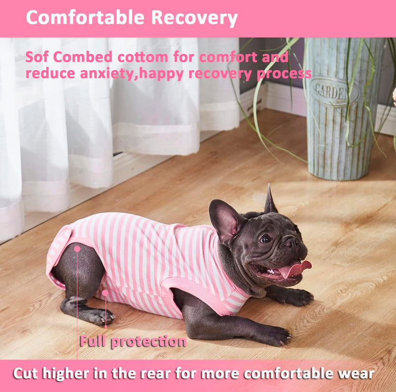 Wabdhally Dog Surgery Recovery Suit for Female Spay,Surgical Recovery Suit for Small Female Dogs,Soft Combed Cotton,Striped Pink Onesie S Pink-White Striped - BeesActive Australia