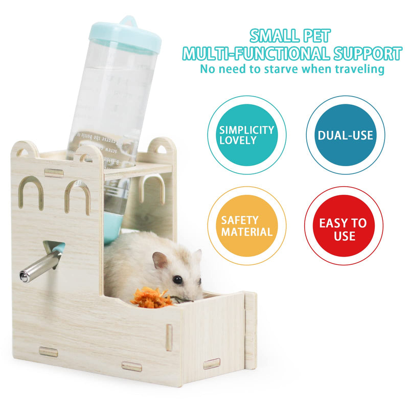 Wooden Hamster Water Bottle Stand,Small Animal Water Dispenser 125ml Drinking with Bottle Food Container Base Food Bowl for Dwarf Hamster Mouse Rat Hedgehog (H01) H01 - BeesActive Australia