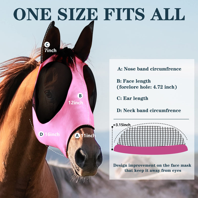 2PCS Horse Fly Mask Horse Supplies Fly Masks for Horses with Ears Soft Fine Mesh with UV Protection, Lycra Fly Masks for Horses with Breathable and Stretchy Fabric, One Size Fits All A-BLUE & PINK Average - BeesActive Australia