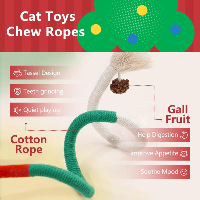 Cat Toys Chew Ropes 6Pcs with Refillable Natural Catnip, Safe Teeth Cleaning Toy for Indoor Kittens, Interactive Cat Nip Kitty Toys for All Breeds - BeesActive Australia