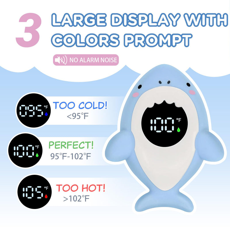 Baby Bath Thermometer Safety, Fahrenheit Instant Read Water Thermometer with LED Display Temperature Warning, Baby Bath Floating Toy for Infant, Newborn Blue Shark - BeesActive Australia