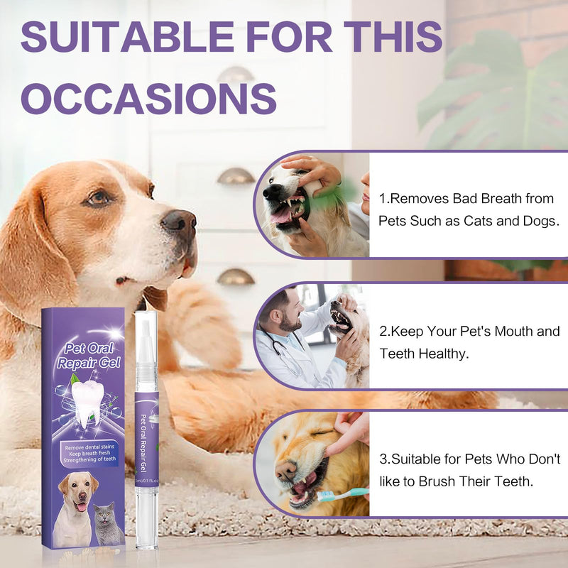 Pet Oral Repair Gel - Pet Oral Restoration Whitening Gel, Cleaner Teeth & Fresher Breath, Without Brushing (3Pcs)