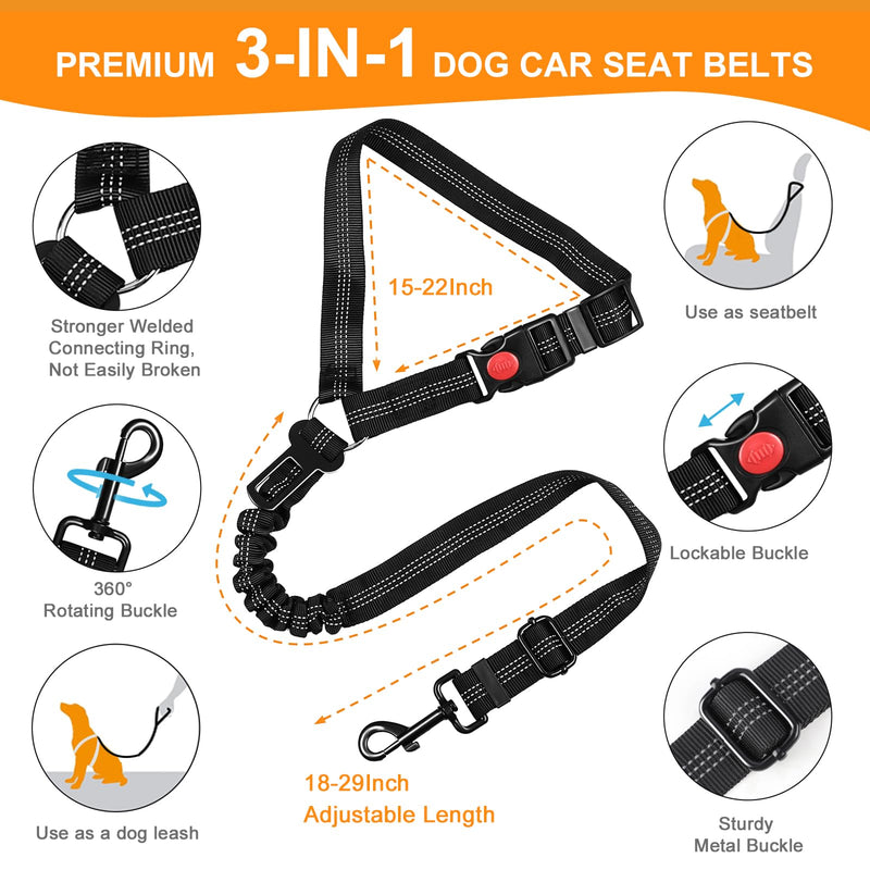 2 Packs Dog Seat Belt for Car, Upgrade 3-in-1 Dog Seatbelt with Adjustable Metal Buckle, Safety Headrest Restraint Dog Car Harness with Elastic Bungee for Small Medium Large Dogs Pet - BeesActive Australia