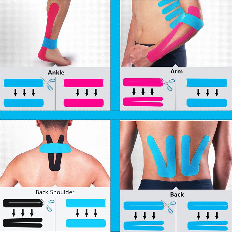 Kinesiology Tape Pro Athletic Sports (3 Rolls,60 Precut Strips) Waterproof Breathable Latex Free Tape for Ankle Wrists Knees Elastic Running Tennis Swimming Football Sports Activities Tapes Black 3 pack Black 3roll