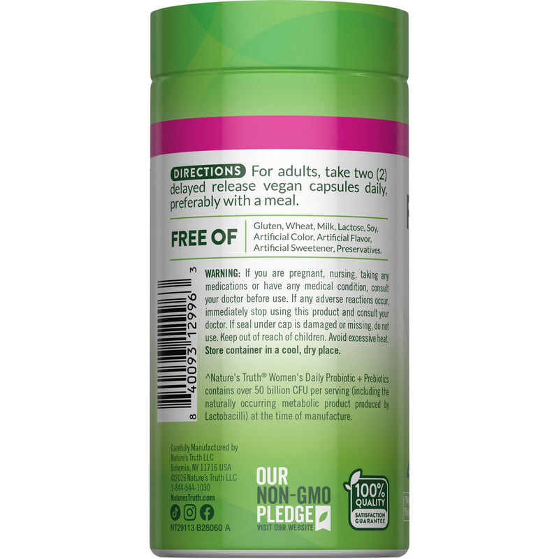 Nature's Truth Women's Daily Probiotic & Prebiotics | 50 Billion CFU | 40 Capsules | Vegan, Non-GMO & Gluten Free Supplement
