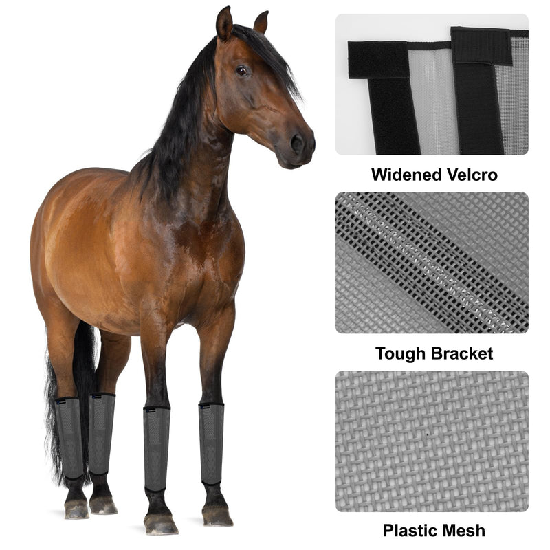 Horse Fly Boots, Adjustable Fly Boots for Horses Set of 4, Comfortable Horse Leggings, Breathable Plastic Mesh Material, Horse Supplies for Reduces Stress & Leg Fatigue (Dark Gray) Dark Gray - BeesActive Australia