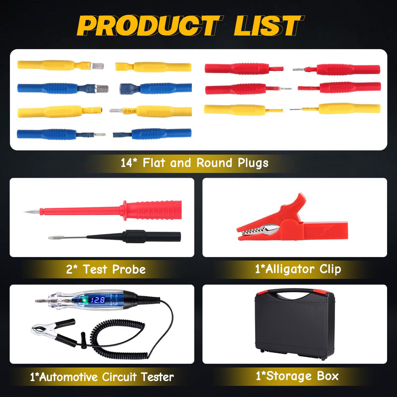 Test Light Probe Kit, 3-72V DC LED Digital Automotive Circuit Tester with Voltmeter, 18 Pieces Multi Function Auto Fuse Voltage Tester Electric Probe Test Kit - BeesActive Australia