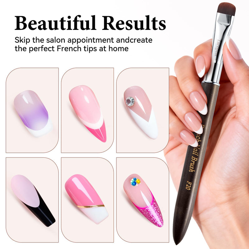 Nail Art Brush,2-in-1 French Tip and Cuticle Cleanup Brush for Gel Polish,Professional Nail Tool with Wooden Handle（French F20） French Tip Brush F20