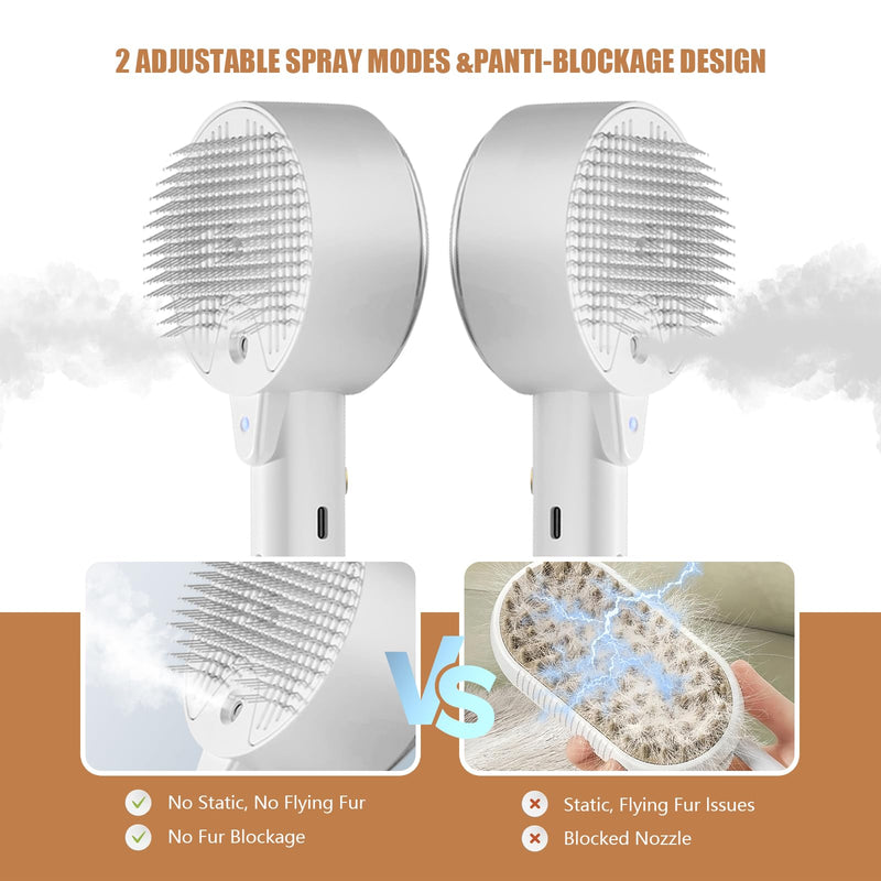 Cloud Care Cat Brush for Indoor Cat Steam Brush for Shedding Spritz Defur Comb for Cats Steam Cat Brush for Long Short Hair Cat Dog Pet Steam Brush for Cats Massage Grooming Self-Cleaning (White) White - BeesActive Australia