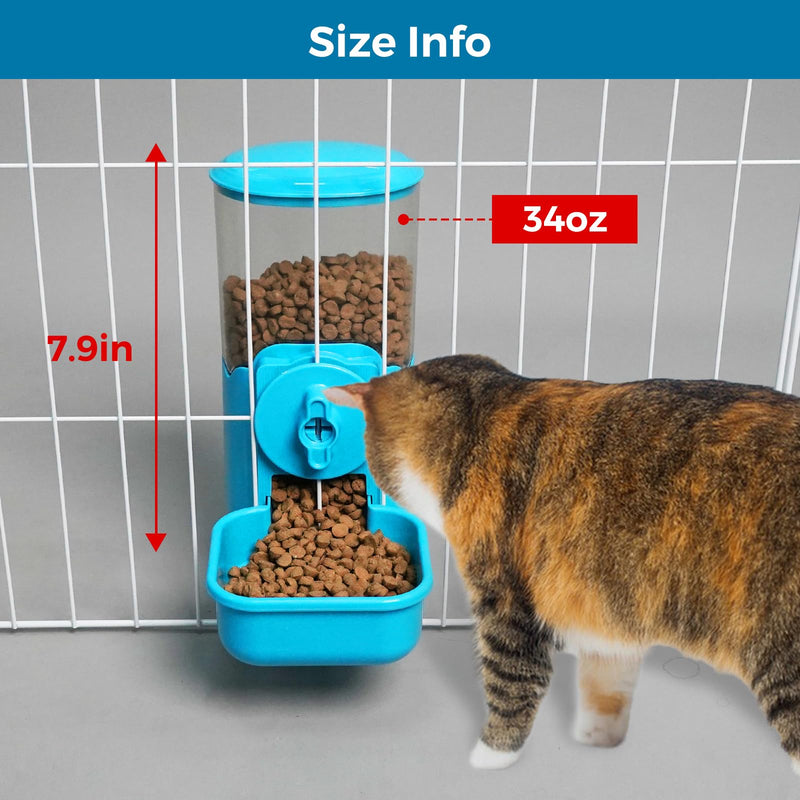 Vannon Small Animal Hanging Automatic Food Dispenser, 35oz Gravity Pet Feeder for Cage, Food Bowl for Rabbit Puppy Cat Ferret Guinea Pig Chinchilla (Blue) Blue - BeesActive Australia