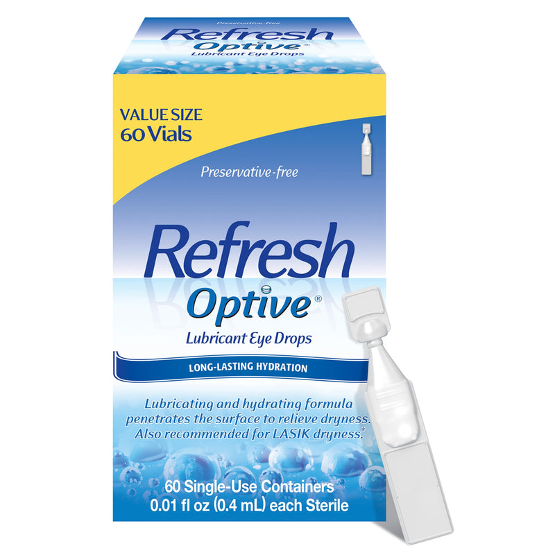 Refresh Optive Preservative-Free Artificial Tears Lubricant Eye Drops, 0.01 fl oz (0.4 mL), 60 Single-Use Containers 60 Count (Pack of 1) - BeesActive Australia