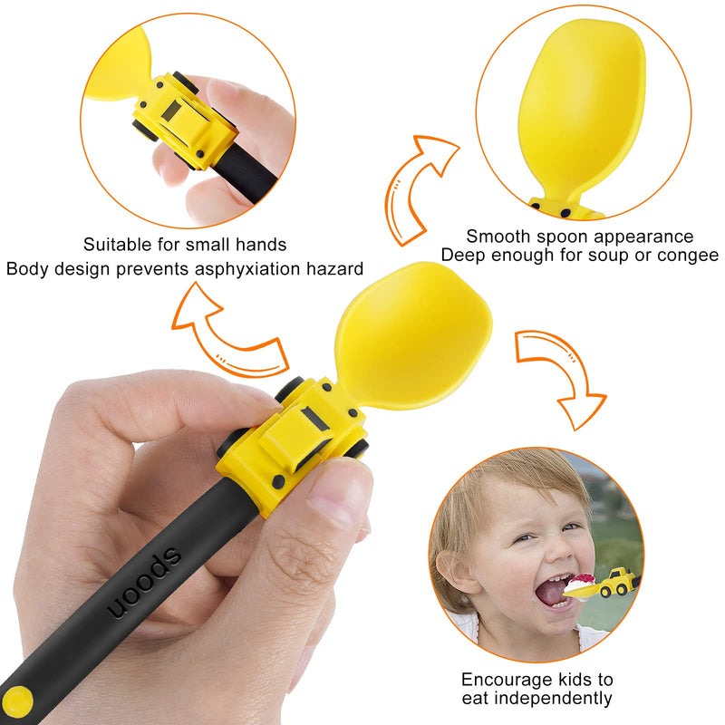 Construction Toddler Utensils - Toddler Forks and Spoons - Kids Construction Truck Utensils - Forks and Spoons Silverware Set - Christmas Birthday Gift for 1 2 3 4 5 year old, Yellow