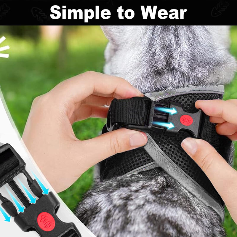 Cat Harness and Leash for Walking, Retractable Cat Harnesses and Leash Set Escape Proof, Breathable Soft Kitten Harness Small Large Cat Harness for Travel Training and Walking, Black, S S(chest:11.1"-18.1") - BeesActive Australia