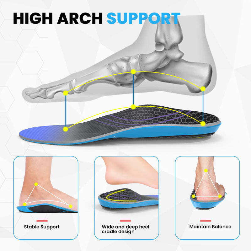 Carbon Fiber Insole for Men & Women - Sumiwish（1 Pair） High Arch & Rigid Support Shoe Insert for Women & Men - Rigid Support for Turf Toe, Foot Fractures, Hallux Rigidus - Non-Cleated Shoes Blue L:Women's 10-10.5 / Men's 8-8.5(11.02")(280MM) - BeesActive Australia