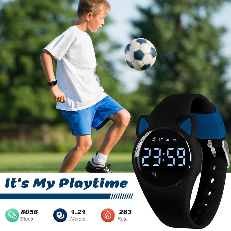 Kids Digital Watches for Girls Boys, Sports Watch with Fitness Tracker, Pedometer, Alarm Clocks, Stopwatch, No App Needed & Waterproof Kids Watch, Gift for Teens Girls Boys Ages 5-14 T6F-BlackBlue-Y