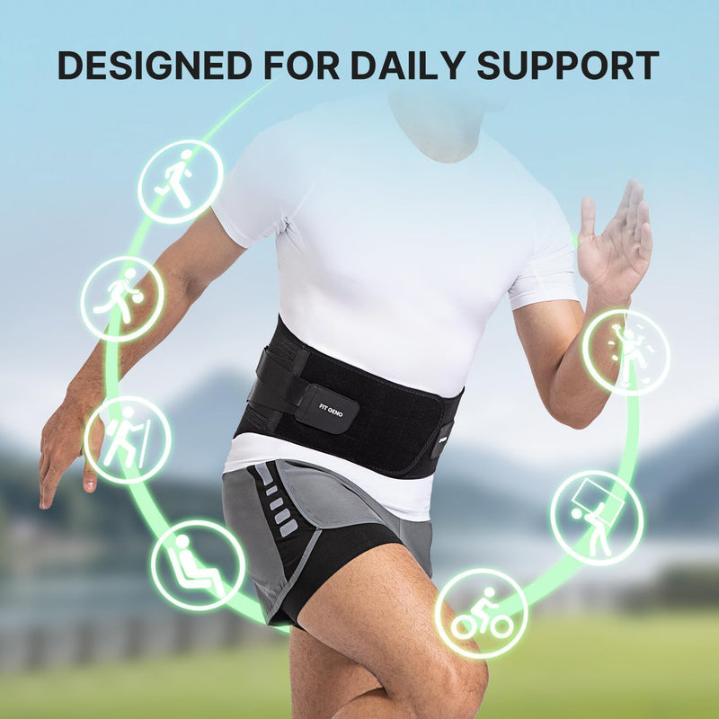 Fit Geno Back Brace for Lower Back Pain Relief: Adjustable Support with Ergonomic Lumbar Pad for Herniated Disc Sciatica and Lumbar Strain - Breathable Design for Men & Women (L/XL) L/XL (Waist: 38" - 46") Black - BeesActive Australia