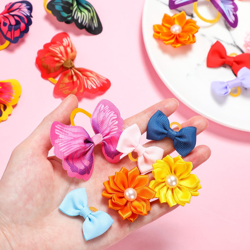 Janinka 36 Pieces Dog Hair Bows with Rubber Bands Butterfly Dog Knotted Bows Flower Pearls Hair Bows Elastic Hair Ties Bands Pets Dogs Cats Grooming Accessories - BeesActive Australia