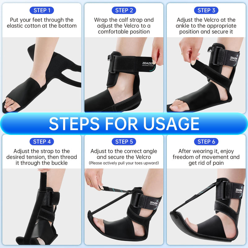 Plantar Fasciitis Brace Night Splint, Adjustable Foot Support for Heel Spur, Foot Drop & Achilles Tendonitis Relief, Comfortable Day & Night Use for Men and Women (Black, Large) Black