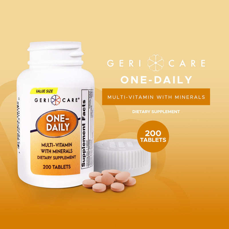 GeriCare One-Daily Multivitamins with Minerals for Men & Women (200 Tablets) High-Potency Multi-Vitamin & Multimineral Dietary Supplement for Immunity, Energy| Complete Daily Nutritional Support 200 Count (Pack of 1)