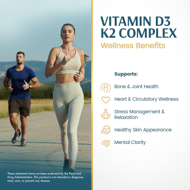 Vykee Nutrition High Potency Vitamin D3 K2 Complex | 140 mcg D3 Vitamin and 110mcg Vitamin K2 (MK-7,Supplement for Bone and Heart Support, Non-GMO, Gluten-Free, 120 Count