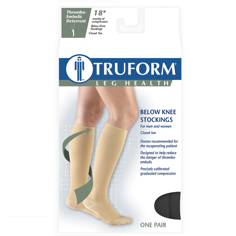 Truform Surgical Stockings, 18 mmHg Compression for Men and Women, Knee High Length, Closed Toe Black Medium (1 Pair)