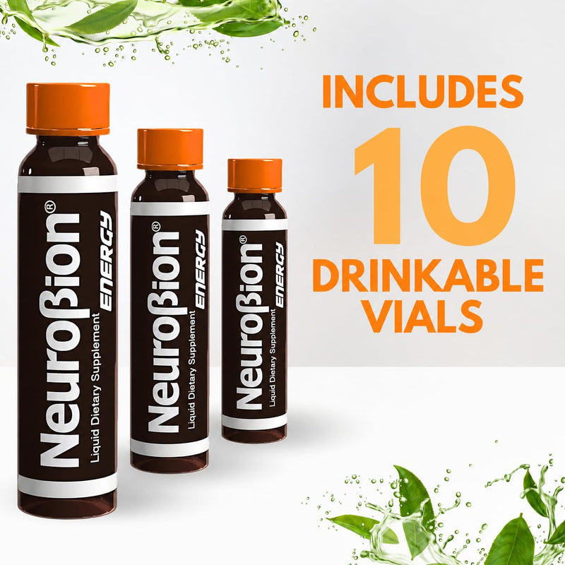Neurobion Energy 10 Vials x 25 mL Each, 250 mL Total, Liquid Dietary Supplement Multivitamin + Energy Blend