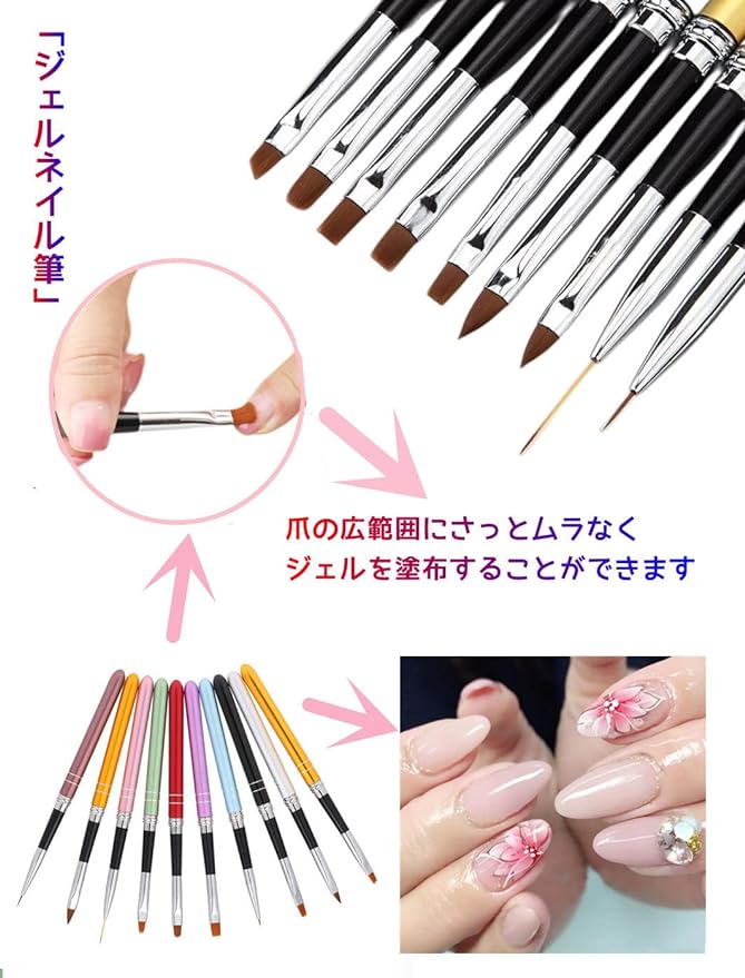 Chimoto Gel Nail Brush, Gel Nail Brush, Set of 10, Nail Art Brush, Cap Included, Nail Art Brush, French Brush, Oval Brush, Round Brush, Square Brush, Flat Brush, Angular Brush, Stylish, Fine Brush -  Australia