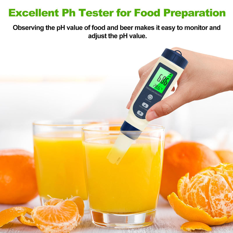 Pious PH Tester Digital, 5 in 1 PH Meter for Water/Salinity Meter/tds/ec/Thermometer, Pool Salt Tester with Constant Temperature Compensation, Suitable for Drinking Water Swimming Pools Aquariums Blue - BeesActive Australia