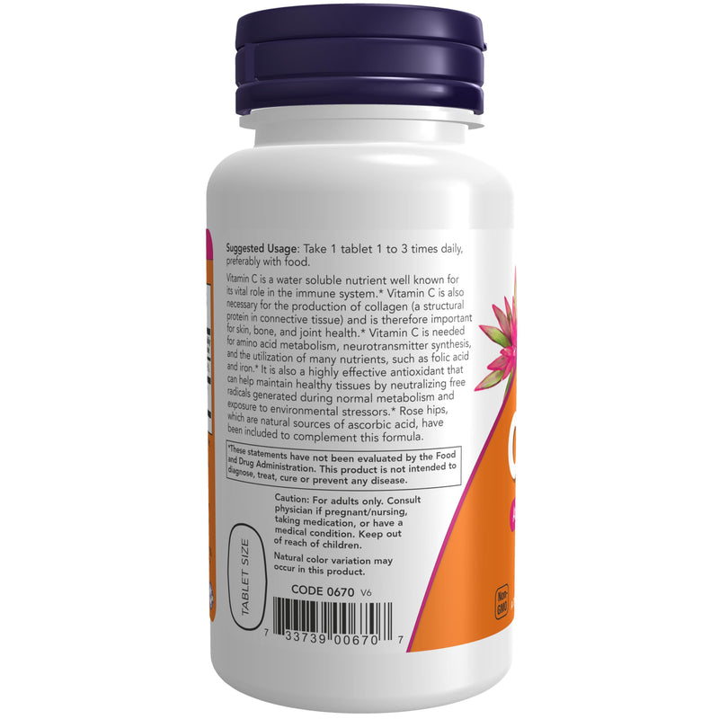 NOW Foods Supplements, Vitamin C-500 with Rose Hips, Antioxidant Protection*, 100 Tablets 100 Count (Pack of 1)