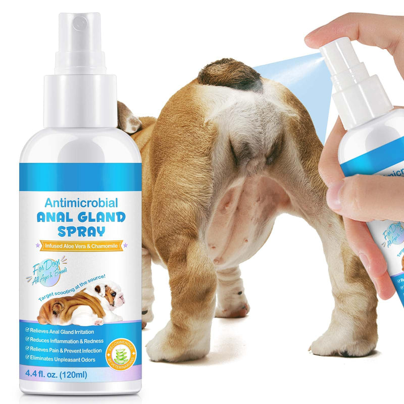Dog Anal Gland Spray for Dogs & Cats 120ml – Fast Relief for Anal Gland Irritation & Itching, Stops Scooting, Eliminates Odor, Anti-Itch & Soothing Pet Care Spray with Aloe Vera & Chamomile
