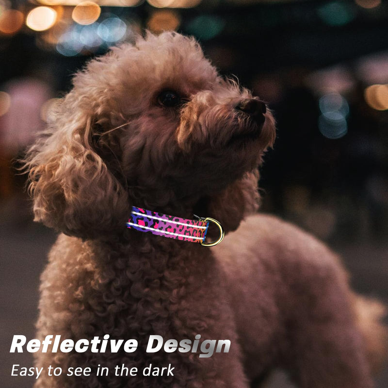 Reflective Dog Collar, Cute Leopard Style Dog Collar for Small Dogs, Soft Nylon Puppy Collar for Boy and Girl Female Dog, Adjustable Heavy-Duty Pet Collars with Quick Release Buckle, Neon Neon Leopard Print S (Neck 10-16", Width 3/4") - BeesActive Australia