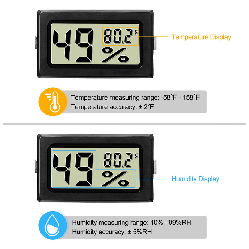 Weewooday Mini Digital Temperature Humidity Meters Gauge with Probe Gauge LCD Fahrenheit Display Thermometer Hygrometer for Incubator Reptile Plant Greenhouse Chicken Coop Garden(Black, 6 Pieces) Black