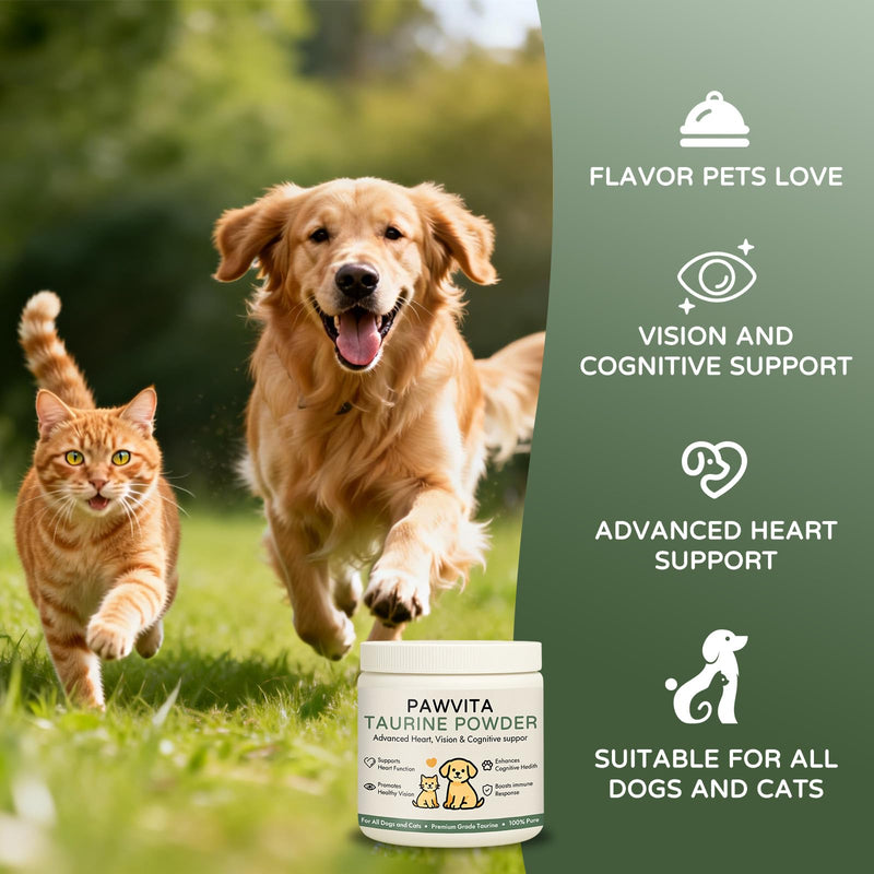 Pawvita Taurine Supplement – 99.9% Pure Taurine Powder for All Dogs and Cats，Advanced Heart, Vision & Cognitive suppor, Easy to Mix in Food200g(1)