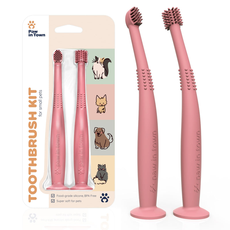 PAWINTOWN Soft Cat Toothbrush Set – Suitable for Dogs – Food Grade Silicone – Dental Care, Teeth Cleaning, Tooth Brushing Kit (Blushing Flamingo)