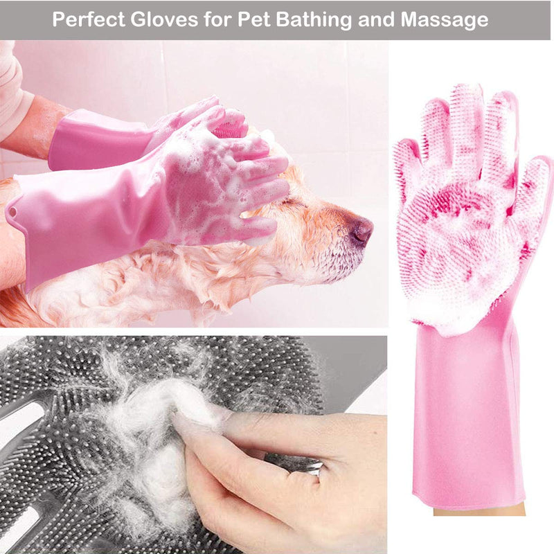 Pet Grooming Gloves for Bathing and Hair Removal, Dogs and Cats Bath Shampoo Brush, Soft and Durable Silicone Scrubber Glove for Pets Shower Like Horse, Dog and Cat Pink - BeesActive Australia