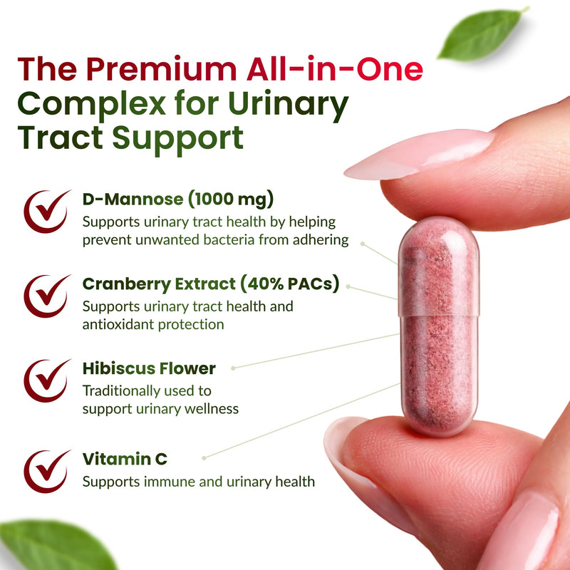 ForestLeaf D Mannose Supplements for Women & Men - D-Mannose 1000mg Capsules with Cranberry, Hibiscus & VIT C - DMannose Pills for UTI, Urinary Tract & Bladder Support - 120 Caps 120 Count (Pack of 1) - BeesActive Australia