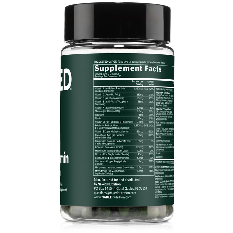 NAKED Men’s Multi – Daily Multivitamin for Men – A, C, E, Selenium, Zinc, Fruit and Super Green Extracts and More to Boost Immune Support – Gluten-Free and Vegetarian Daily Vitamins – 60 Capsules Men's