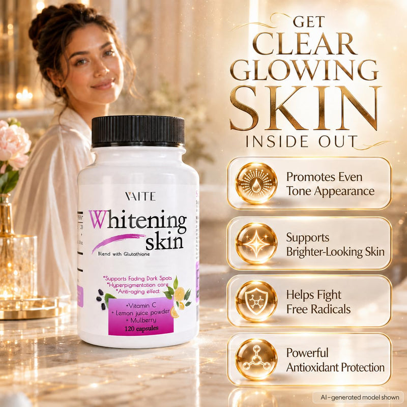 VAITE Glutathione Whitening Pills - Dark Spots & Acne Scar Remover - Vegan Skin Bleaching Pills with Anti-Aging & Antioxidant Effect - 120 Capsules (2 Pack) 60 Count (Pack of 2)