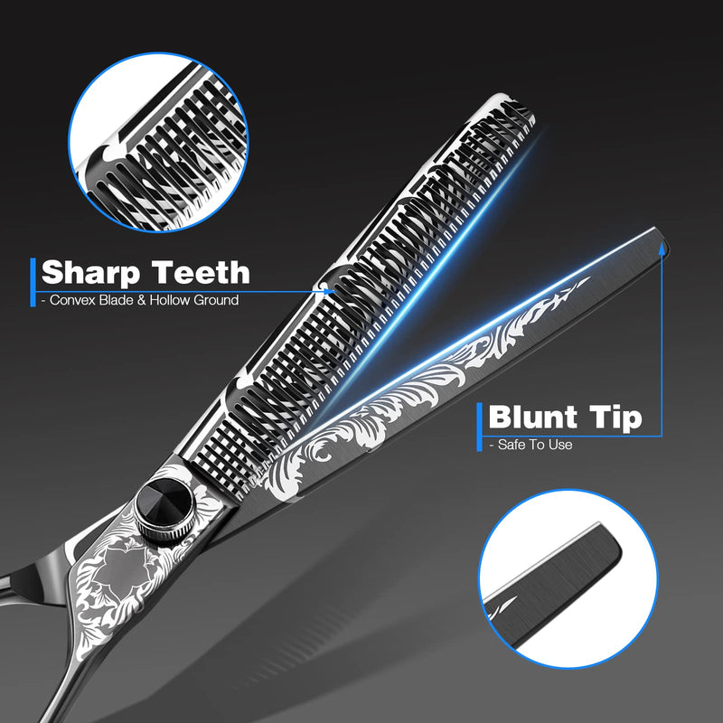 JASON Professional Thinning Scissors Dog Scissors with Ergonomic Handle Black Fur Scissors Thinning Scissors Chunker Scissors for Dogs Cats etc. 7 Inch 50 Teeth Japanese 440C Stainless Steel S-Thinning 7" - BeesActive Australia
