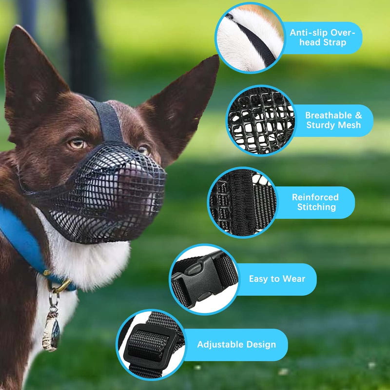 Muzzle for dogs, FWLWTWSS dog muzzle with rounded mesh and adjustable loop, dog muzzle for small, medium and large dogs prevents biting, chewing and barking (S) S - BeesActive Australia