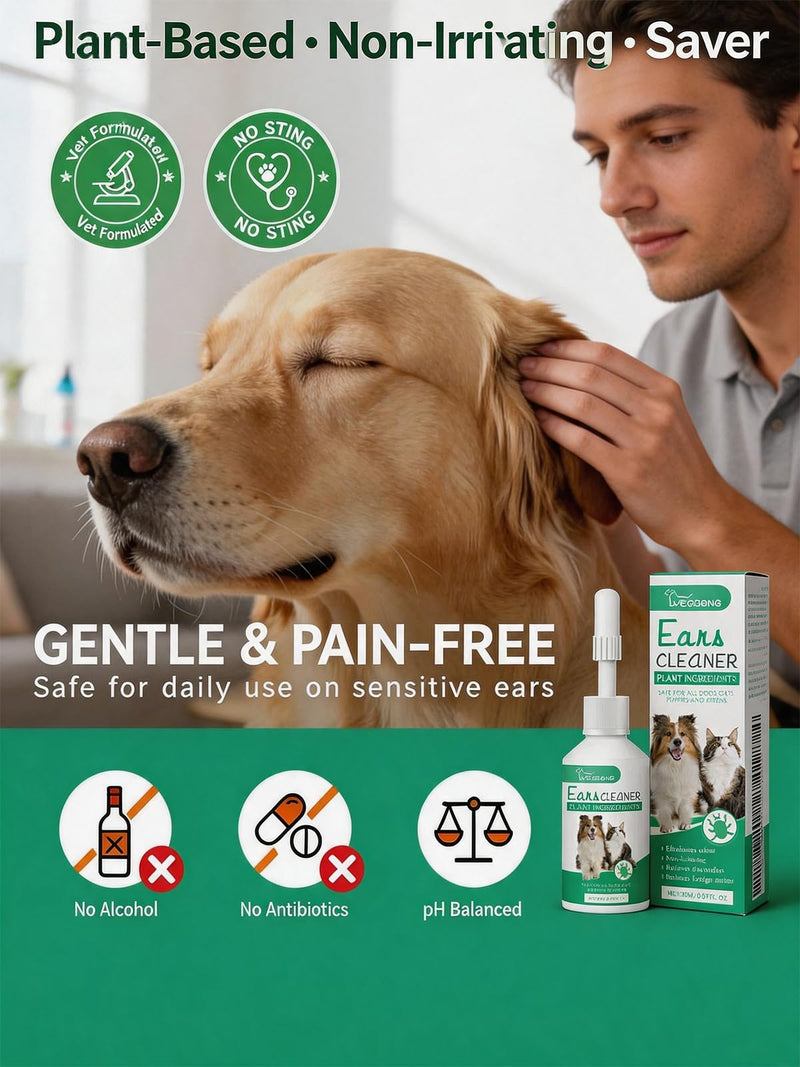 Gentle Ear Cleaning Solution for Dogs & Cats | Itchy Ear Relief, Ear Canal Cleaner & Deodorizer | Daily Ear Wash for Puppies, Kittens & Pets – Safe