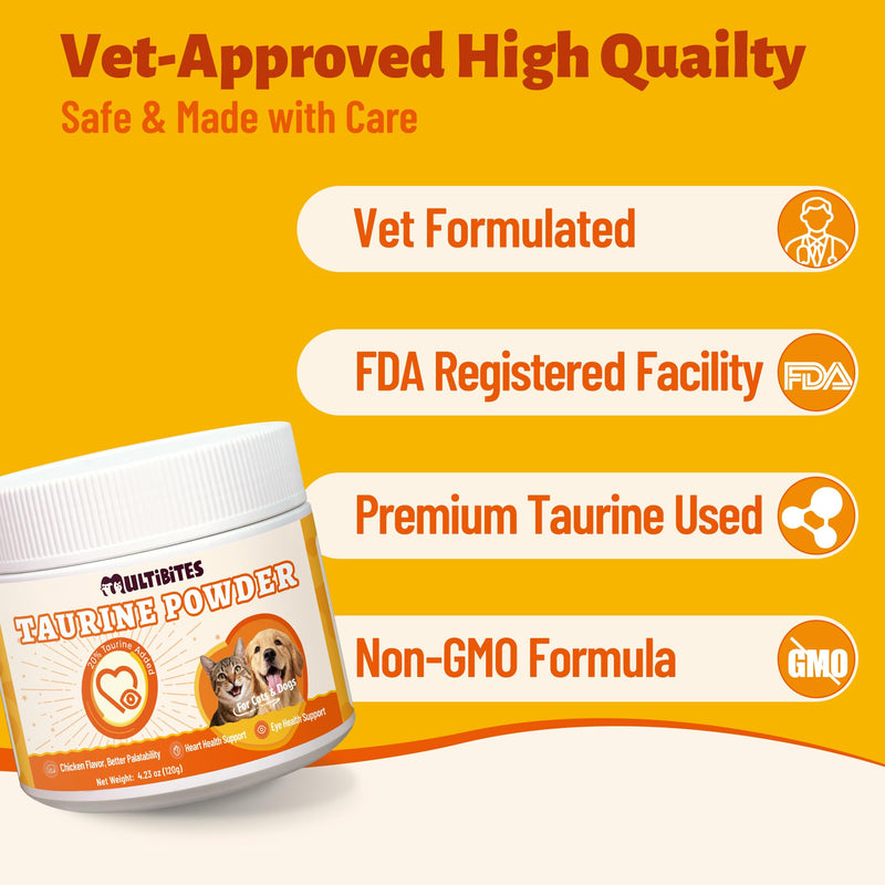 Taurine Powder for Cats & Dogs, Chicken Flavor, Taurine for Cats, Feline Heart Supplements, Support Vision, Heart & Immunity Suitable, for Cats & Dogs of All Ages 4.23 oz 4.23 Ounce (Pack of 1)
