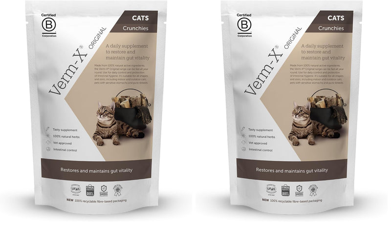Verm-X 100% Natural Treats for Cats. Supports  Intestinal Hygiene. Vet Approved. UFAS Assured. Contains  Prebiotic for Gut Biome Quality. Restores and Maintains Gut Vitality. Wormwood Free Recipe. 60 g (Pack of 2) Single