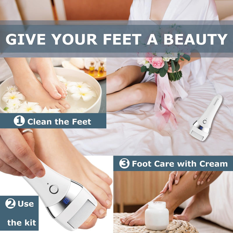 Upgraded Electric Foot Callues Remover, Portable Electric Foot Files with 3 Heads, Rechargeable Feet File for Foot Care, Waterproof Deadskin Remover, Pedicure Tool for Dry and Crack Feet - BeesActive Australia